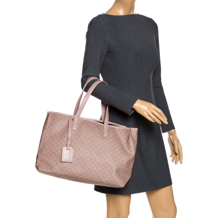 Pre Owned Emporio Armani Beige Monogram Coated Canvas Tote