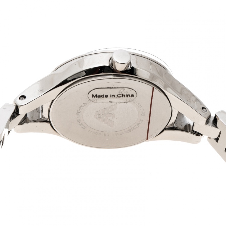 Pre Owned Emporio Armani White Mother of Pearl Stainless Steel Chiara AR8038 Women's Wristwatch 28 mm 