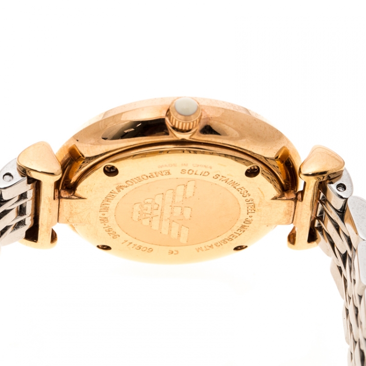Pre Owned Emporio Armani White Crystal Two Tone Stainless Steel AR1926 Women's Wristwatch 32MM