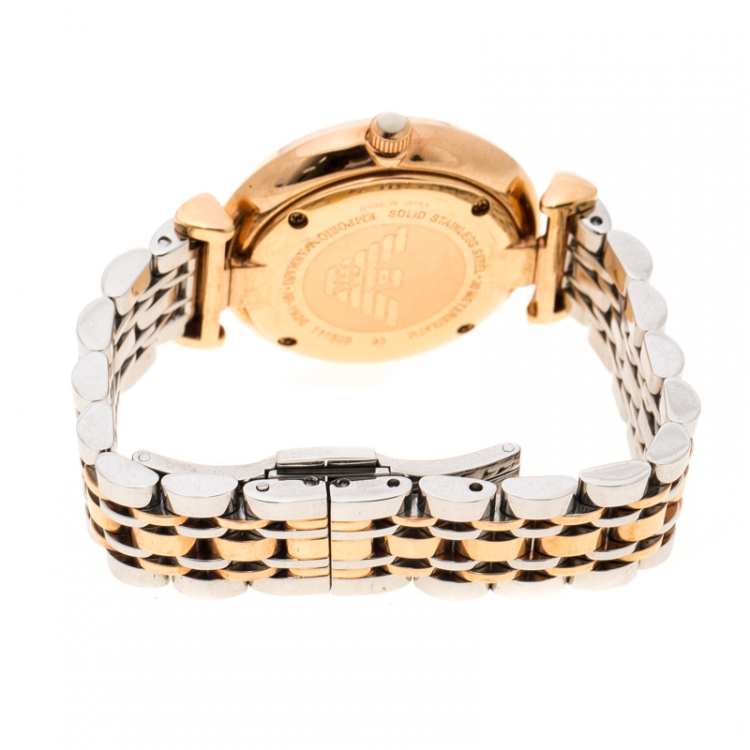 Pre Owned Emporio Armani White Crystal Two Tone Stainless Steel AR1926 Women's Wristwatch 32MM