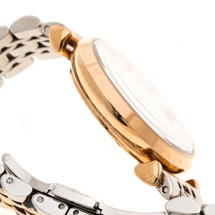 Pre Owned Emporio Armani White Crystal Two Tone Stainless Steel AR1926 Women's Wristwatch 32MM