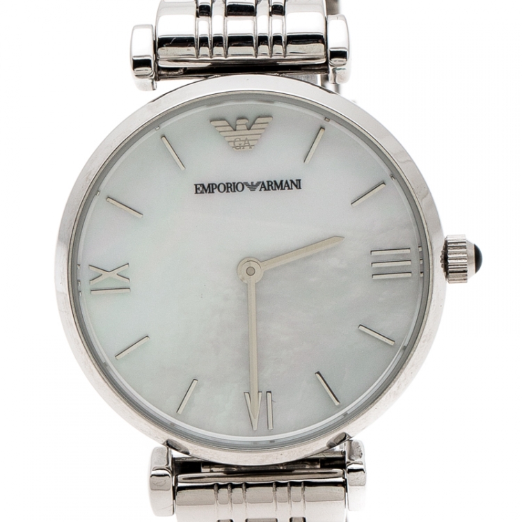 Pre Owned Emporio Armani Mother of Pearl Stainless Steel Classic AR1682 Women's Wristwatch 32 mm