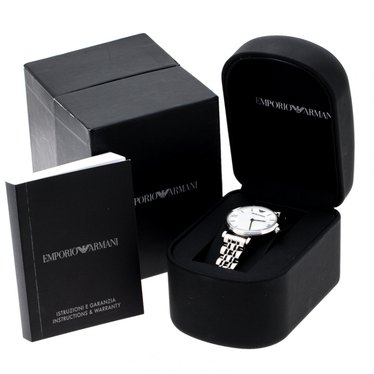 Pre Owned Emporio Armani Mother of Pearl Stainless Steel Classic AR1682 Women's Wristwatch 32 mm
