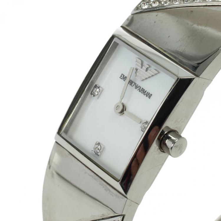Pre Owned Emporio Armani Crystal Set Bangle Womens Wristwatch 20 MM