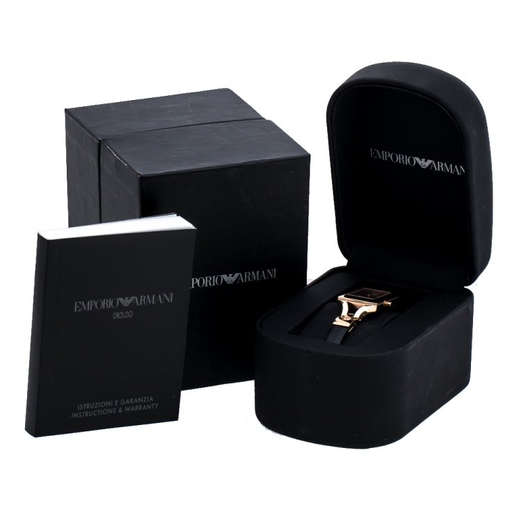 Pre Owned Emporio Armani Black Rose Gold Plated Stainless Steel Classic AR7373 Women's Wristwatch 20 mm