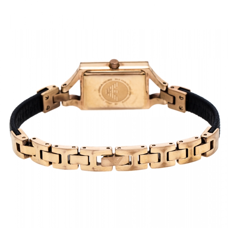 Pre Owned Emporio Armani Black Rose Gold Plated Stainless Steel Classic AR7373 Women's Wristwatch 20 mm