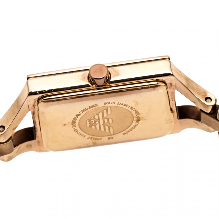 Pre Owned Emporio Armani Black Rose Gold Plated Stainless Steel Classic AR7373 Women's Wristwatch 20 mm