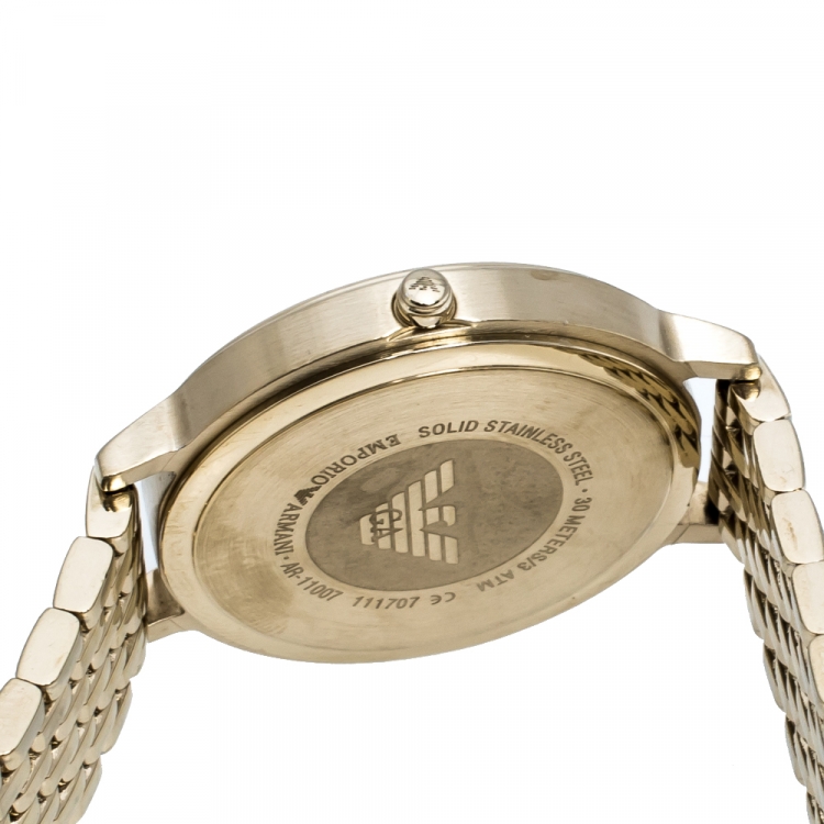 Pre Owned Emporio Armani Mother Of Pearl Yellow Gold Tone Stainless Steel AR11007 Women's Wristwatch 32 mm