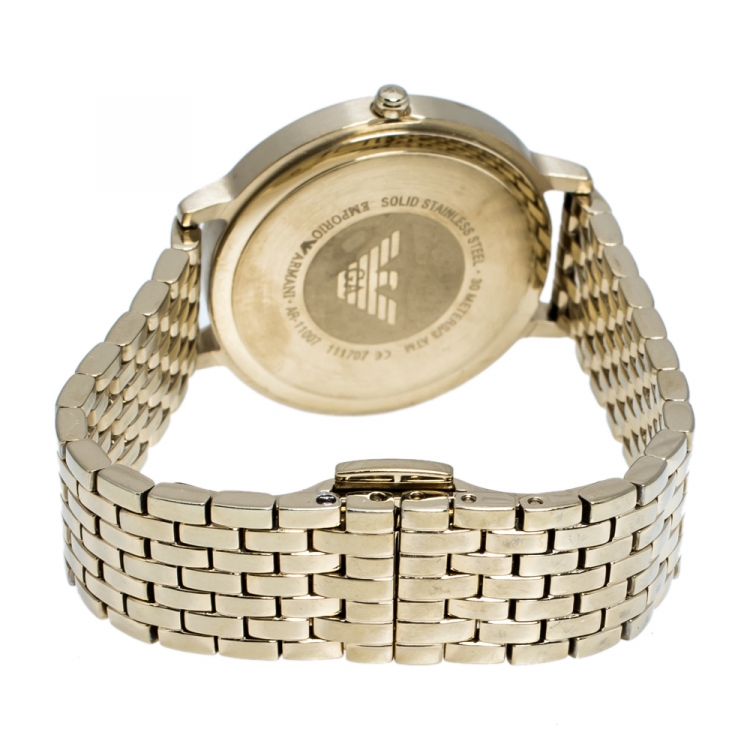 Pre Owned Emporio Armani Mother Of Pearl Yellow Gold Tone Stainless Steel AR11007 Women's Wristwatch 32 mm