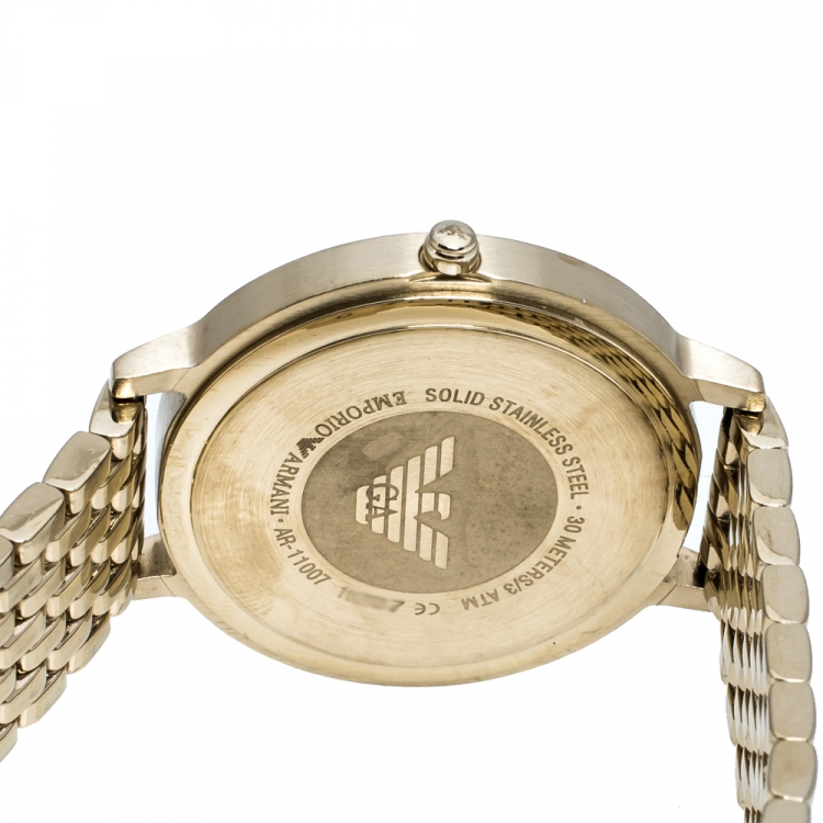 Pre Owned Emporio Armani Mother Of Pearl Yellow Gold Tone Stainless Steel AR11007 Women's Wristwatch 32 mm