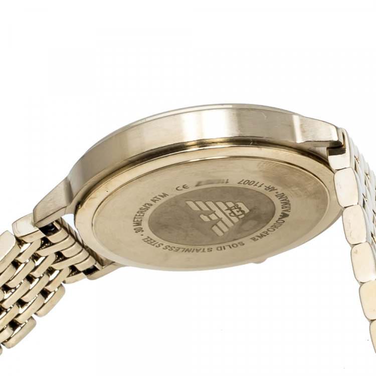 Pre Owned Emporio Armani Mother Of Pearl Yellow Gold Tone Stainless Steel AR11007 Women's Wristwatch 32 mm