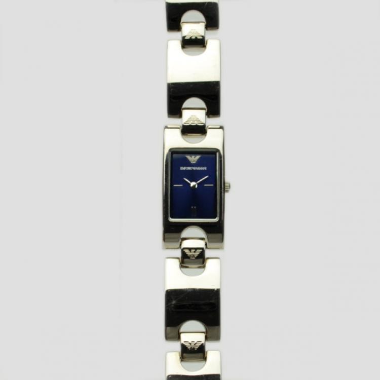 Pre Owned Emporio Armani Blue SS Womens Wristwatch 34 MM 