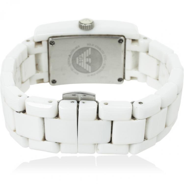 Pre Owned Emporio Armani White Ceramica Womens Wristwatch 25 MM