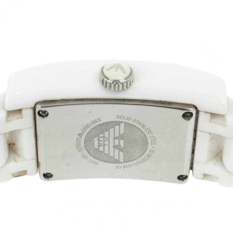 Pre Owned Emporio Armani White Ceramica Womens Wristwatch 25 MM