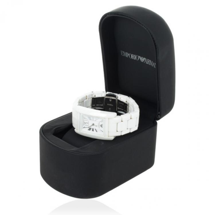 Pre Owned Emporio Armani White Ceramica Womens Wristwatch 25 MM