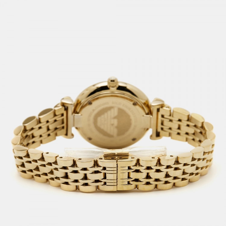 Pre Owned Emporio Armani Mother Of Pearl Gold PVD Coated Stainless Steel Classic AR1907 Women's Wristwatch 32 mm