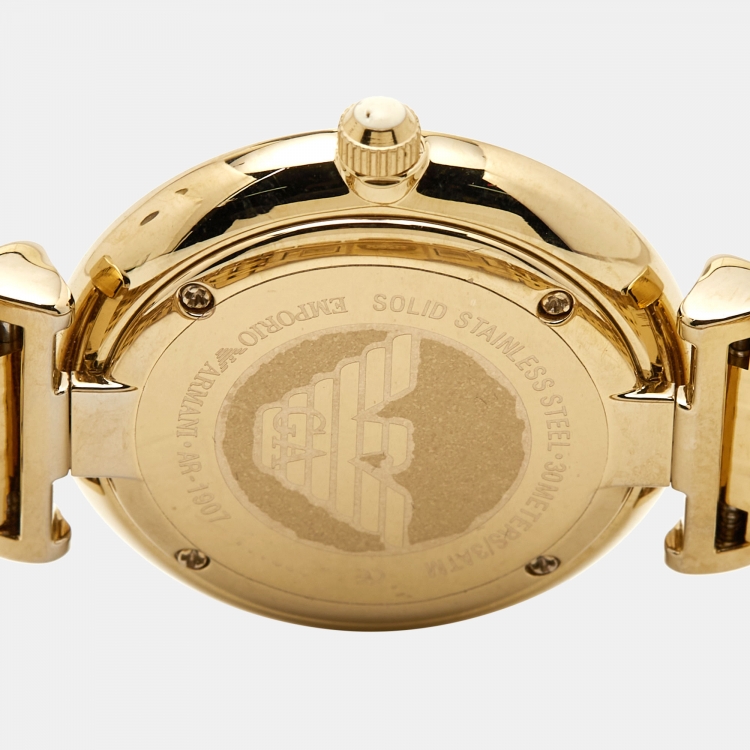 Pre Owned Emporio Armani Mother Of Pearl Gold PVD Coated Stainless Steel Classic AR1907 Women's Wristwatch 32 mm