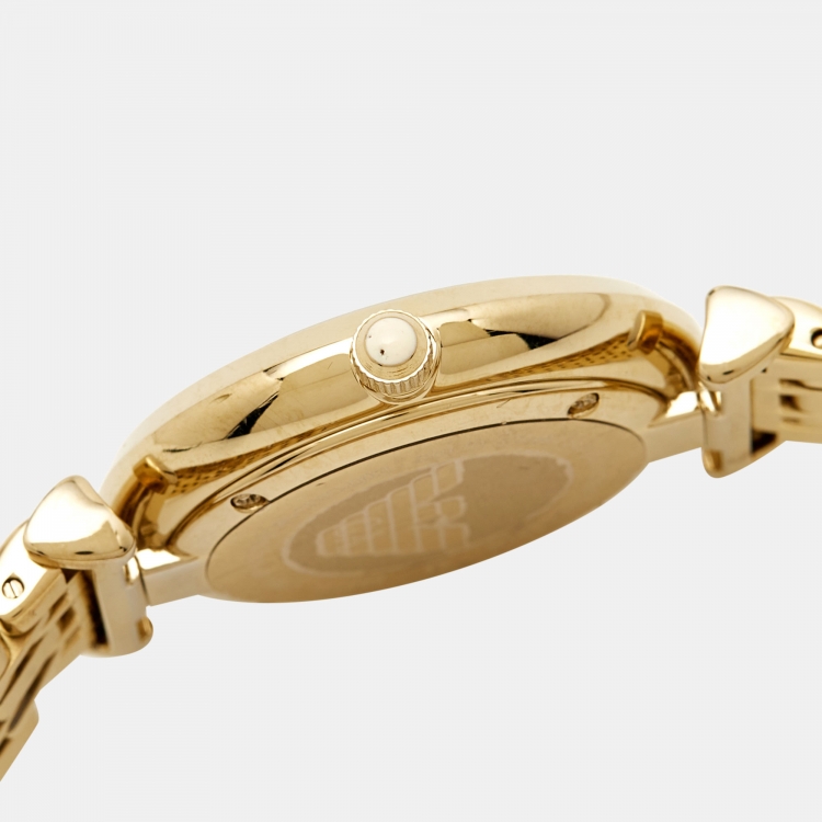 Pre Owned Emporio Armani Mother Of Pearl Gold PVD Coated Stainless Steel Classic AR1907 Women's Wristwatch 32 mm