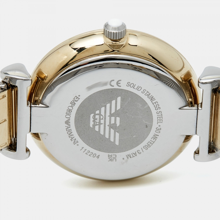 Pre Owned Emporio Armani Mother of Pearl Two Tone Stainless Steel AR2068 Women's Wristwatch 32 mm 