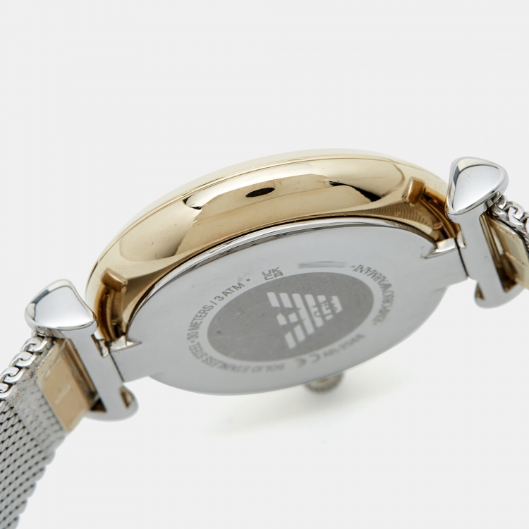 Pre Owned Emporio Armani Mother of Pearl Two Tone Stainless Steel AR2068 Women's Wristwatch 32 mm 