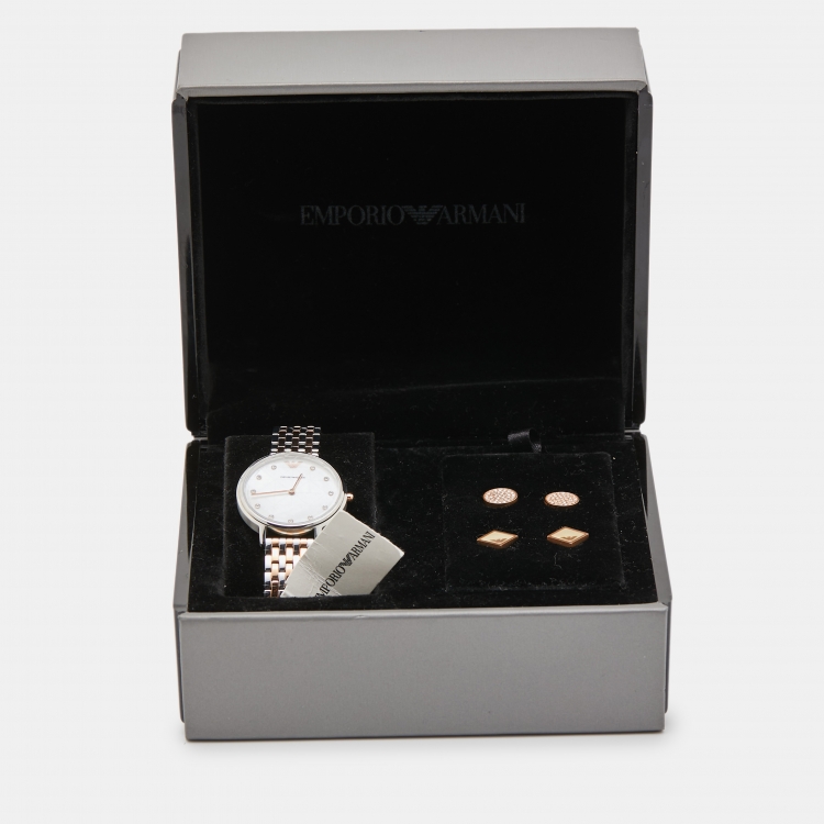 مملوكة مسبقًا Emporio Armani Mother of Pearl Two Tone Stainless Steel  AR80019 Women's Wristwatch 32 mm &  Earings Set