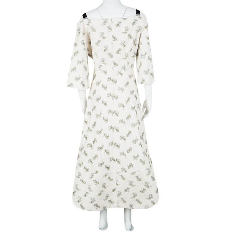 Pre Owned Erdem SS'17 Ivory Ottoman Jacquard Floral Karol Dress L