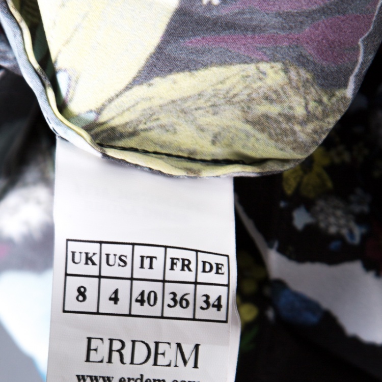 Pre Owned Erdem Black Floral Print Pleated Belted Long Sleeve Rhona Dress S