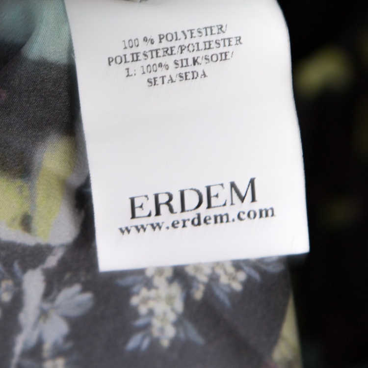 Pre Owned Erdem Black Floral Print Pleated Belted Long Sleeve Rhona Dress S