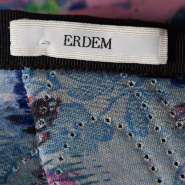 Pre Owned Erdem Pink Perforated Floral Print Ina Moreau Pleated Midi Skirt M