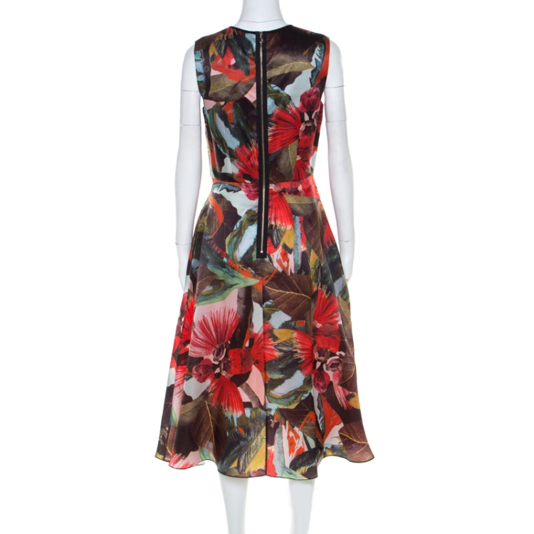 Pre Owned Erdem Multicolor Leaf Print Silk Mackenzie Tamae Sleeveless Dress M