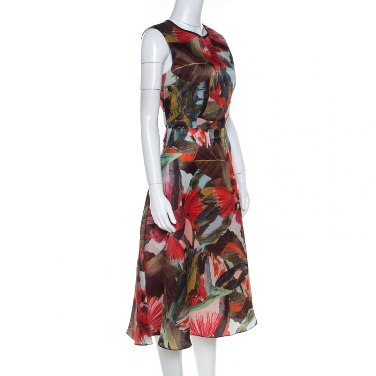Pre Owned Erdem Multicolor Leaf Print Silk Mackenzie Tamae Sleeveless Dress M