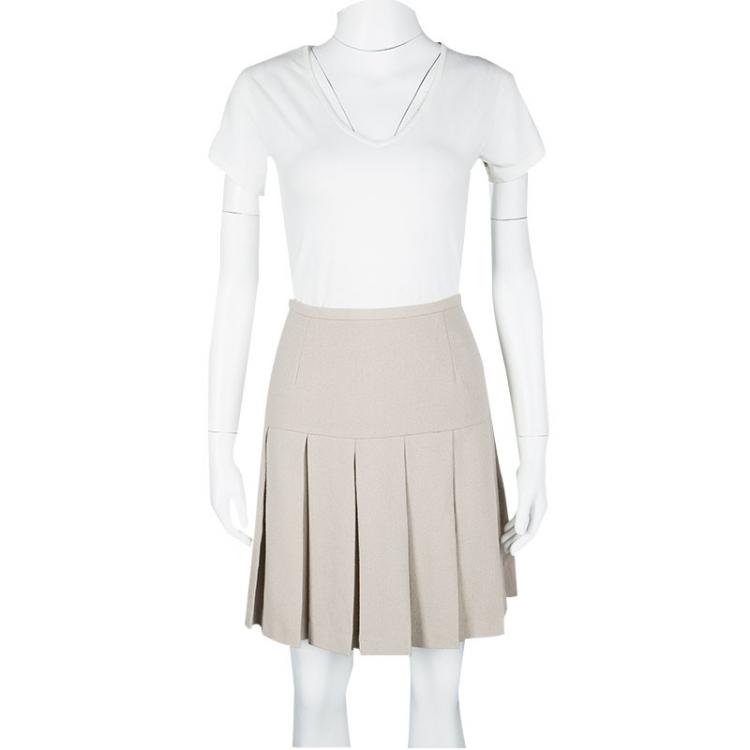 Pre Owned Ermanno Scervino Beige Wool Pleated Mini Skirt L