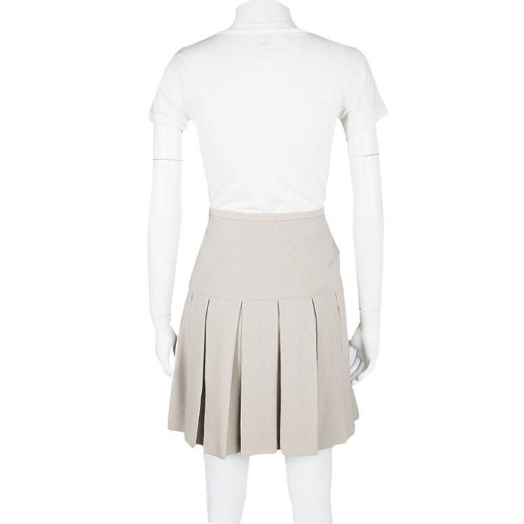 Pre Owned Ermanno Scervino Beige Wool Pleated Mini Skirt L