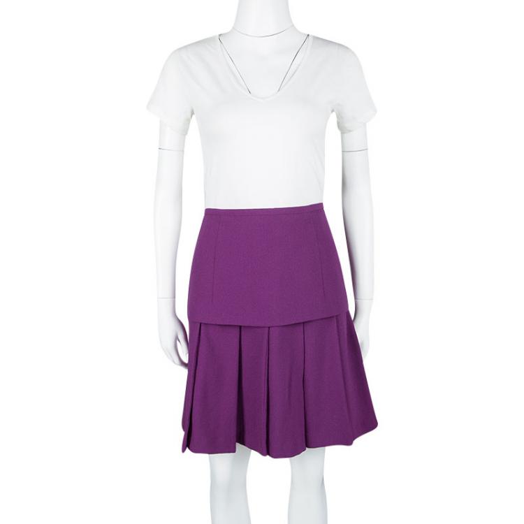 Pre Owned Ermanno Scervino Purple Wool Pleated Mini Skirt M