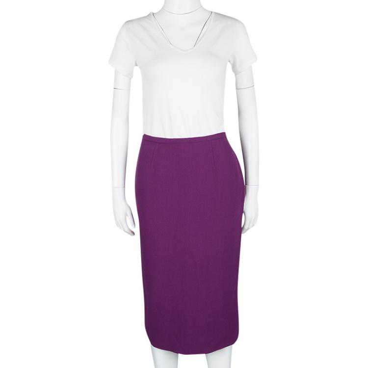 مملوكة مسبقًا Ermanno Scervino Purple Wool High Waist Midi Skirt M