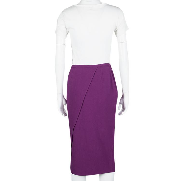 مملوكة مسبقًا Ermanno Scervino Purple Wool High Waist Midi Skirt M