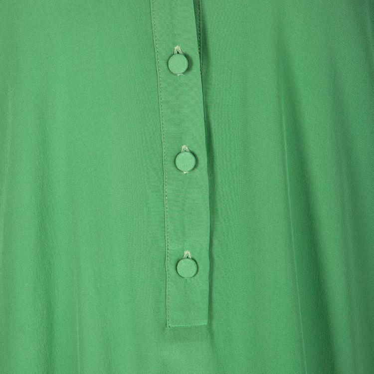 Pre Owned Ermanno Scervino Green Silk Pintuck Detail Long Sleeve Tunic M