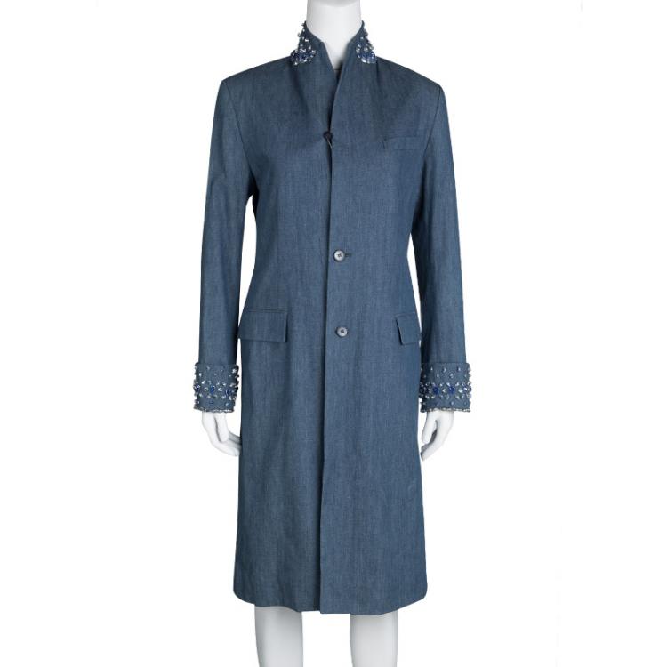 Pre Owned Ermanno Scervino Denim Embellished Long Jacket S