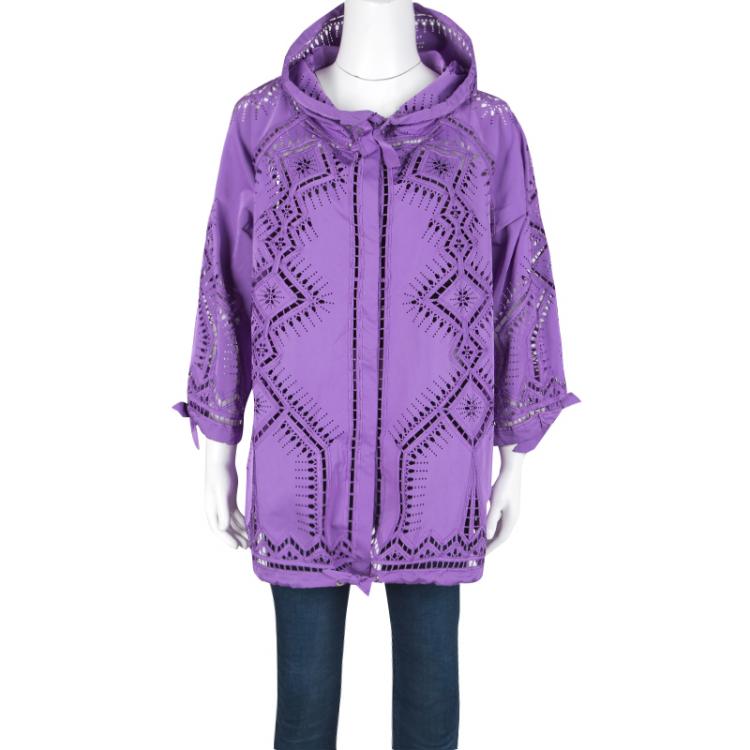 Pre Owned Ermanno Scervino Purple Laser Cut Hooded  Button Front Jacket  M