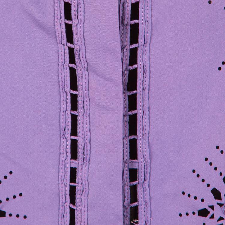 Pre Owned Ermanno Scervino Purple Laser Cut Hooded  Button Front Jacket  M