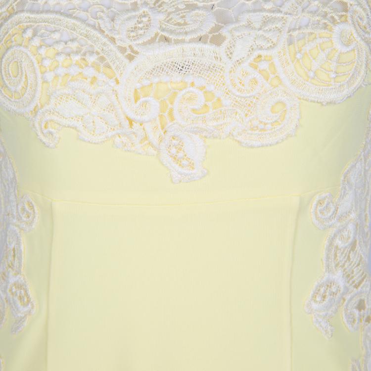 Pre Owned Ermanno Scervino Yellow Knit Lace Detail Sleeveless Dress S