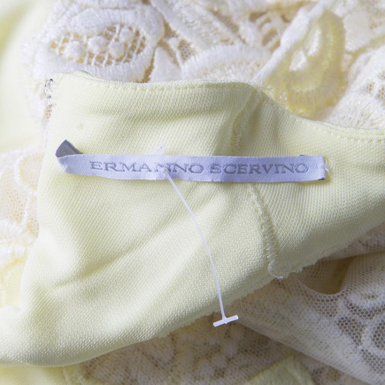Pre Owned Ermanno Scervino Yellow Knit Lace Detail Sleeveless Dress S