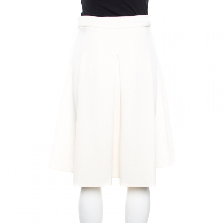 مملوكة مسبقًا Ermanno Scervino Cream Textured Wool Inverted Pleat A Line Skirt S