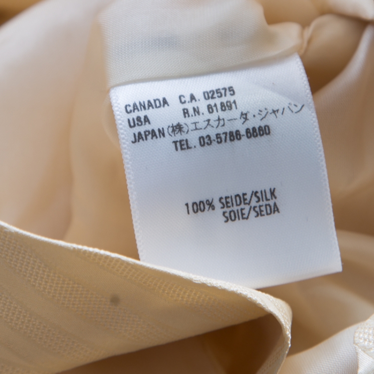 Pre Owned Escada Cream Silk Jacquard Waist Tie Detail Button Front Jacket M