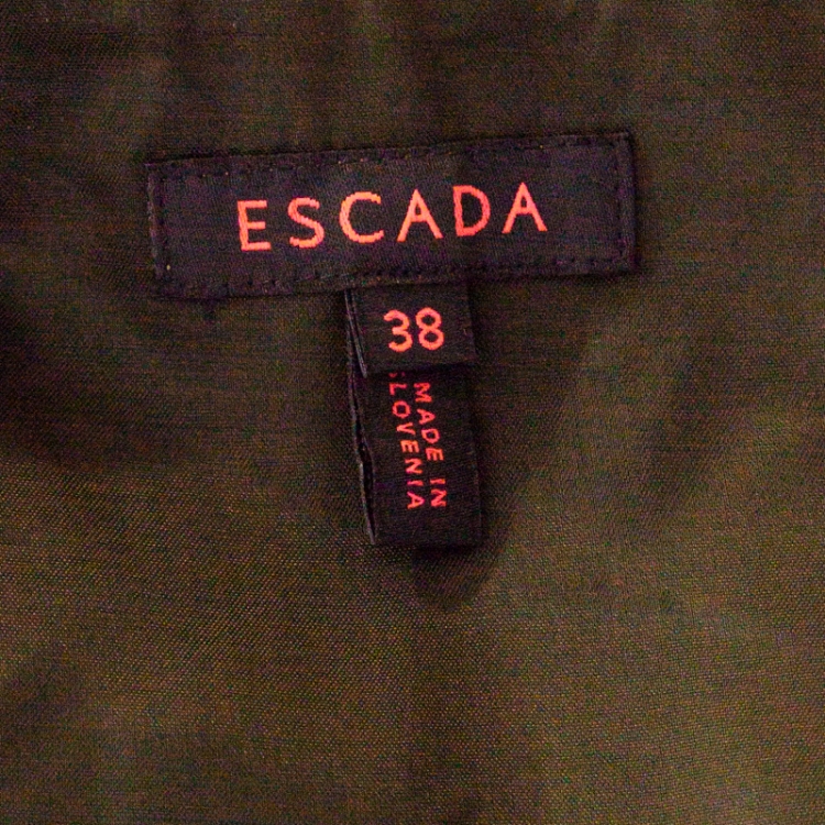 Pre Owned Escada Dark Green Wool Leather Piping Detail Pencil Skirt L