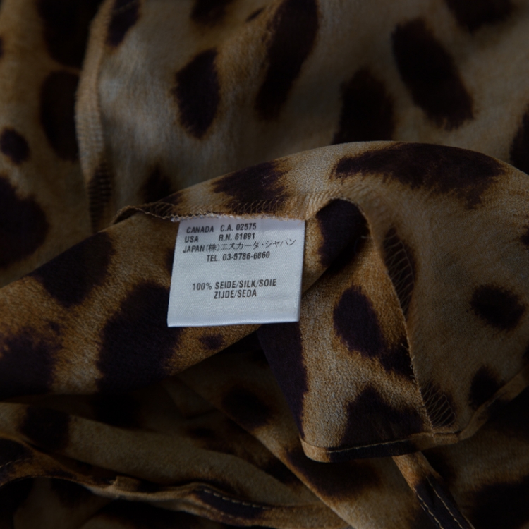 Pre Owned Escada Brown Leopard Print Sheer Silk Sleeveless Tank Top XL