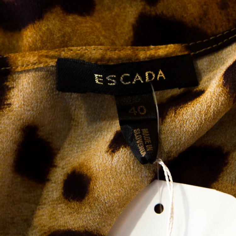 Pre Owned Escada Brown Leopard Print Sheer Silk Sleeveless Tank Top XL