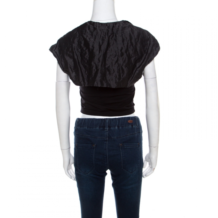 Pre Owned Escada Metallic Black Cotton Silk Cap Sleeve Cropped Shrug M 