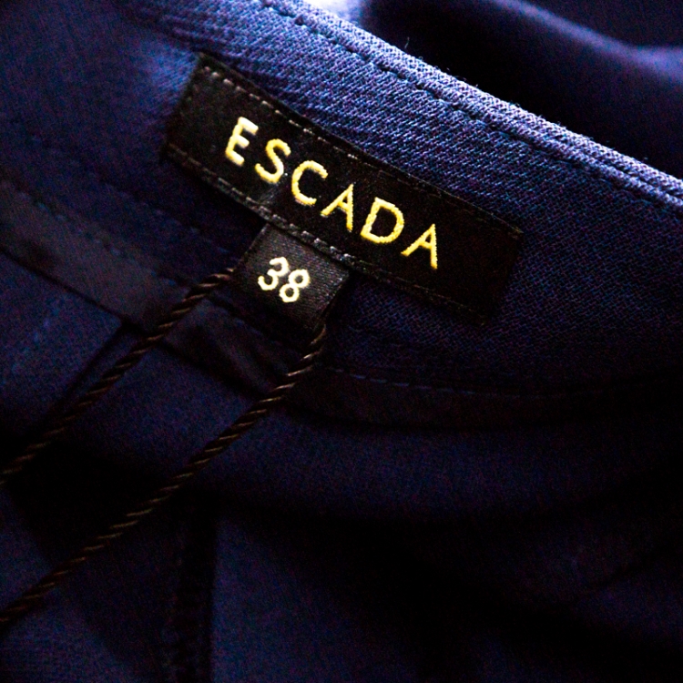 Pre Owned Escada Saphire Blue Wool Crepe High Waist Tovah Trousers M