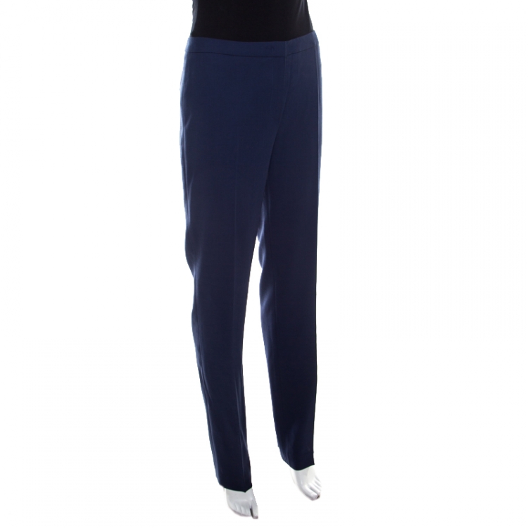 Pre Owned Escada Saphire Blue Wool Crepe High Waist Tovah Trousers M